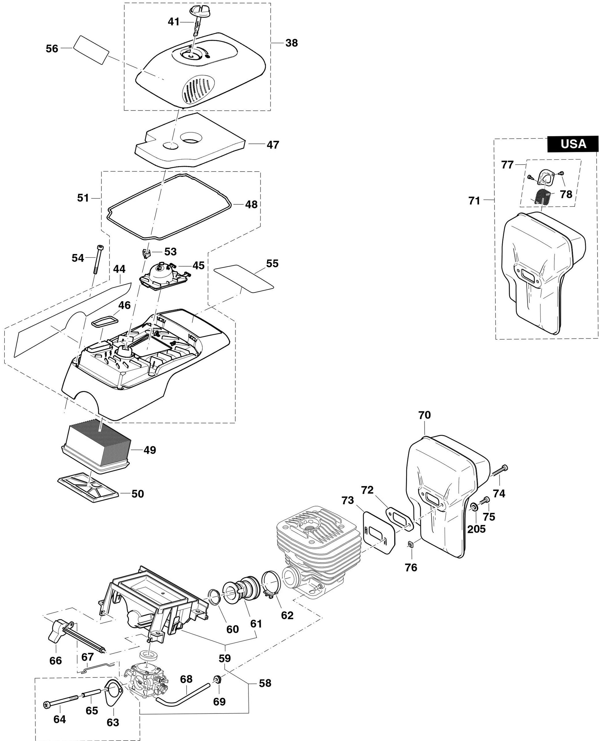 Hood, air Filter And Muffler Assembly parts for DPC6410, DPC6411, DPC7310, DPC7311, DPC8112 By Makita