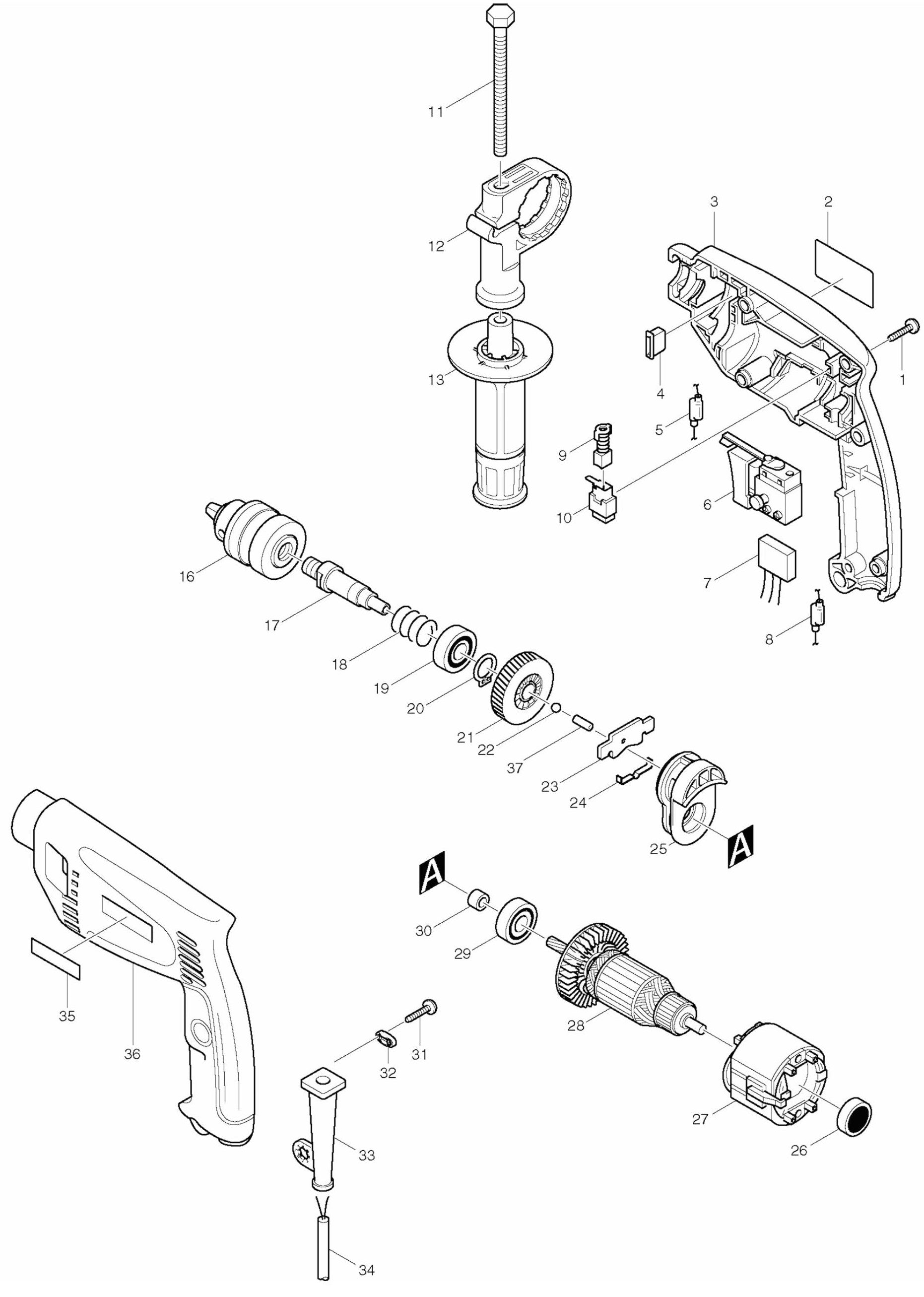 HP1200 Drill Assembly Parts By Makita