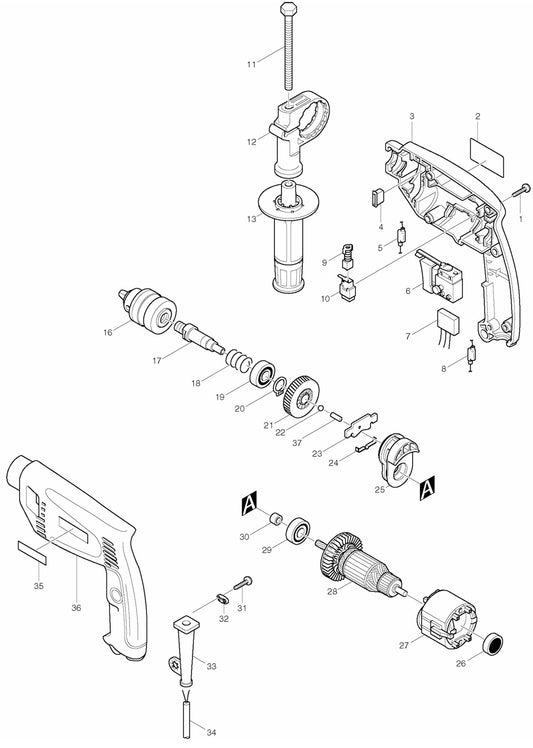 HP1200 Drill Assembly Parts By Makita