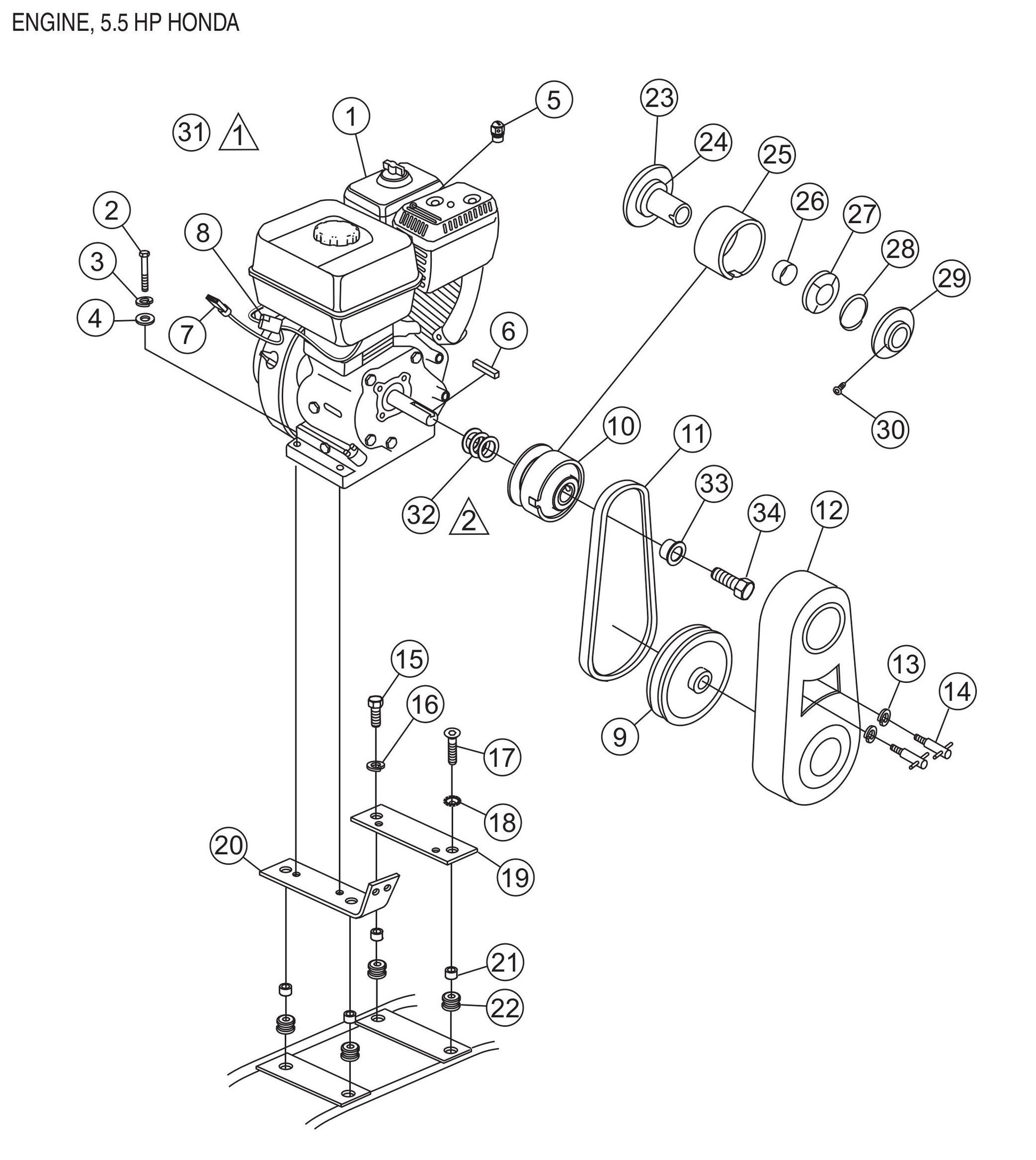 HPHA36C5H Engine, 5.5HP Honda Assembly Parts by Multiquip Whiteman