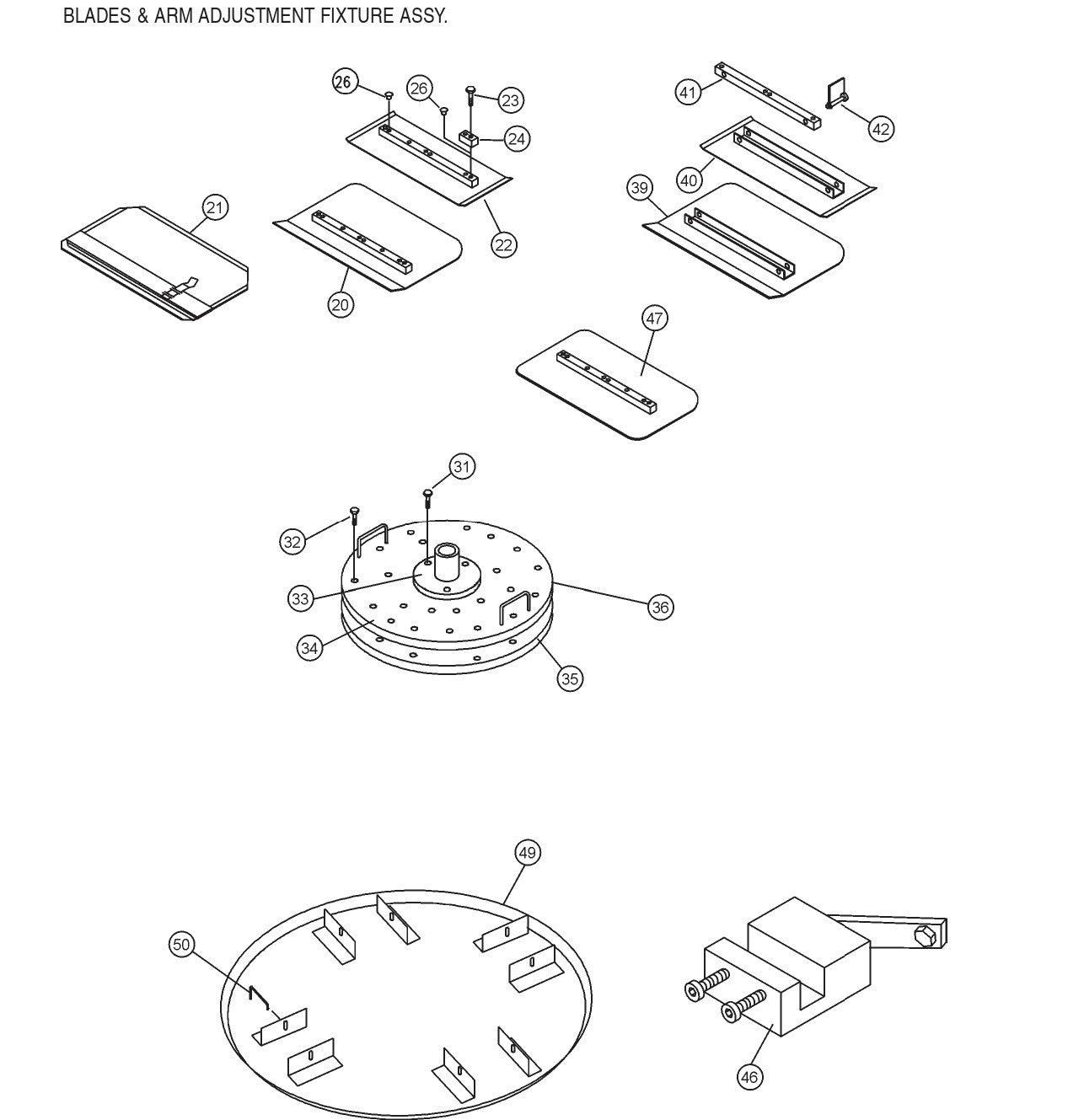 HPLA/HPHA-36-Series Blades & ARM Ajustment Fixture Assembly. Parts by Multiquip Whiteman