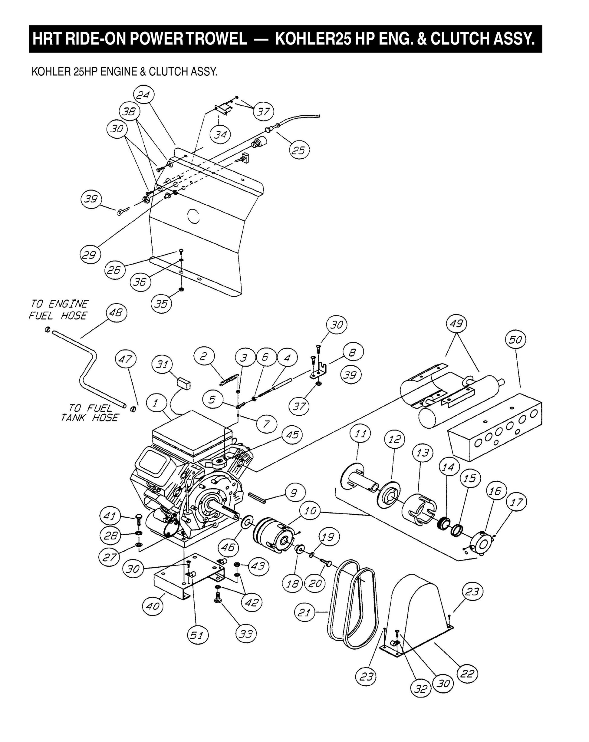 HRT Ride-On Power Trowel-Kohler 25 HP Engine and Clutch Assembly (Fig 1)