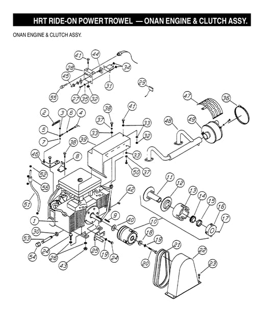 HRT Ride-On Power Trowel-Onan Engine and Clutch Assembly (Fig 1)