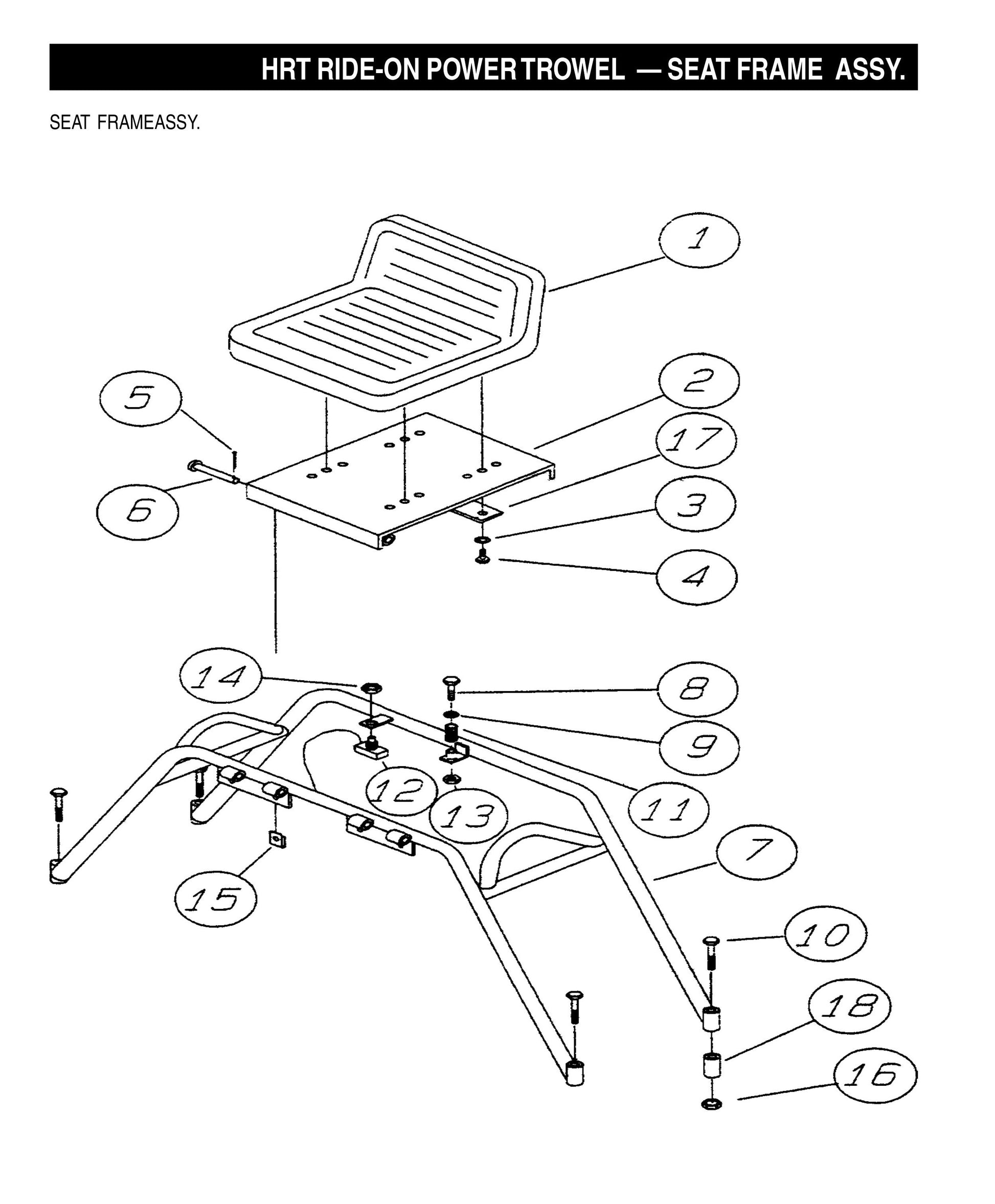 HRT Ride-On Power Trowel-Seat Frame Assembly