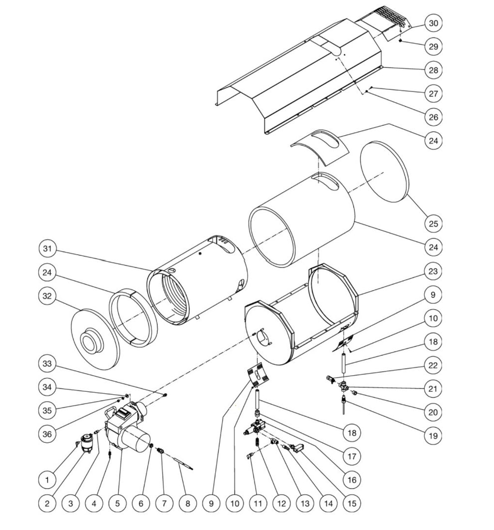 HS-3506-0MGH/0MGK/1MGH, HS-4004-0MAH/0MAK (sn:0-15011230), (sn:15011231-15022138) Gasoline-Diesel Models Heat Exchange Assembly Parts by Mi-T-M