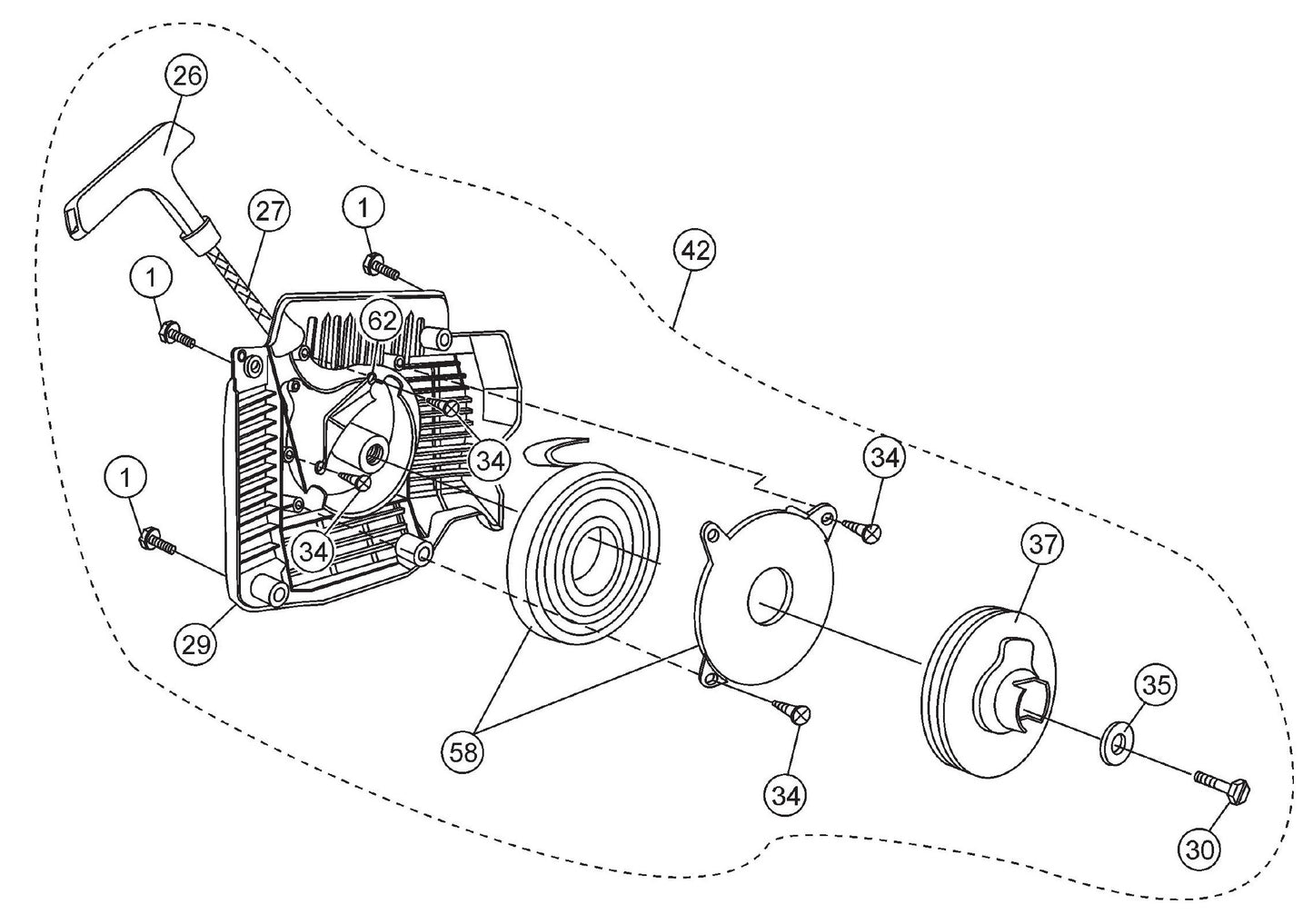 HS62 Cut-Off Saw - Recoil Start Assembly Parts
