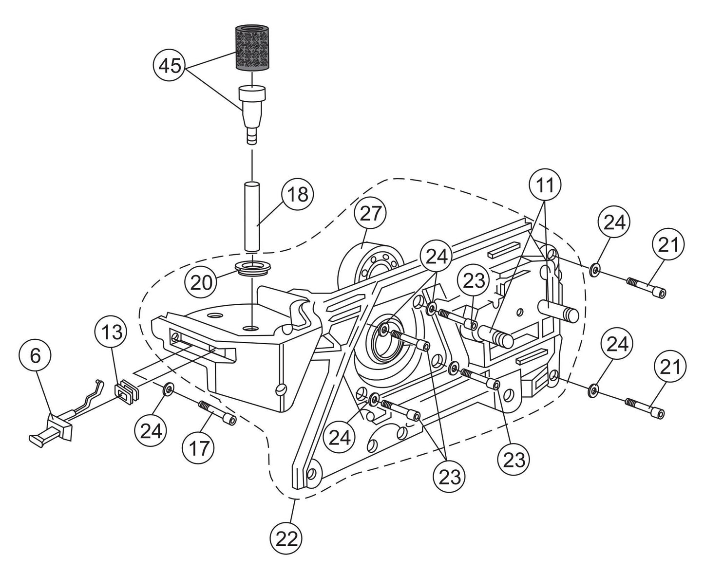 HS62 Cut-Off Saw - Crankcase (Clutch Side) Assembly Parts