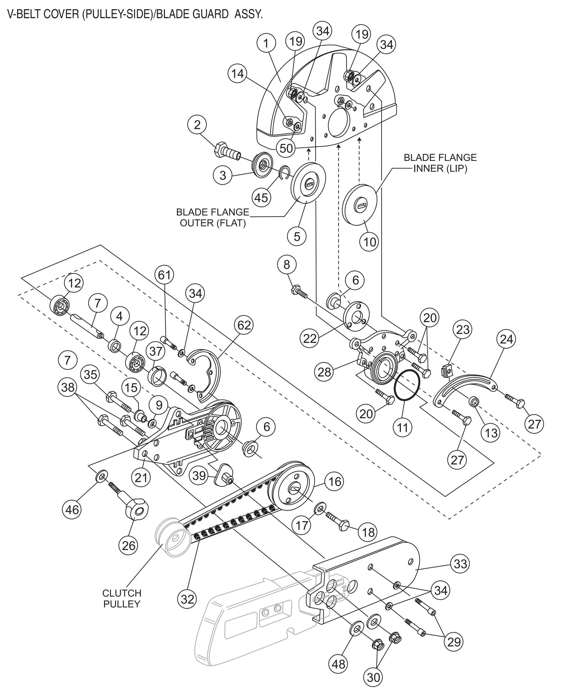 HS62 Cut-Off Saw - V- Belt Cover (Pulley-Side)/ Blade Guard Assembly Parts