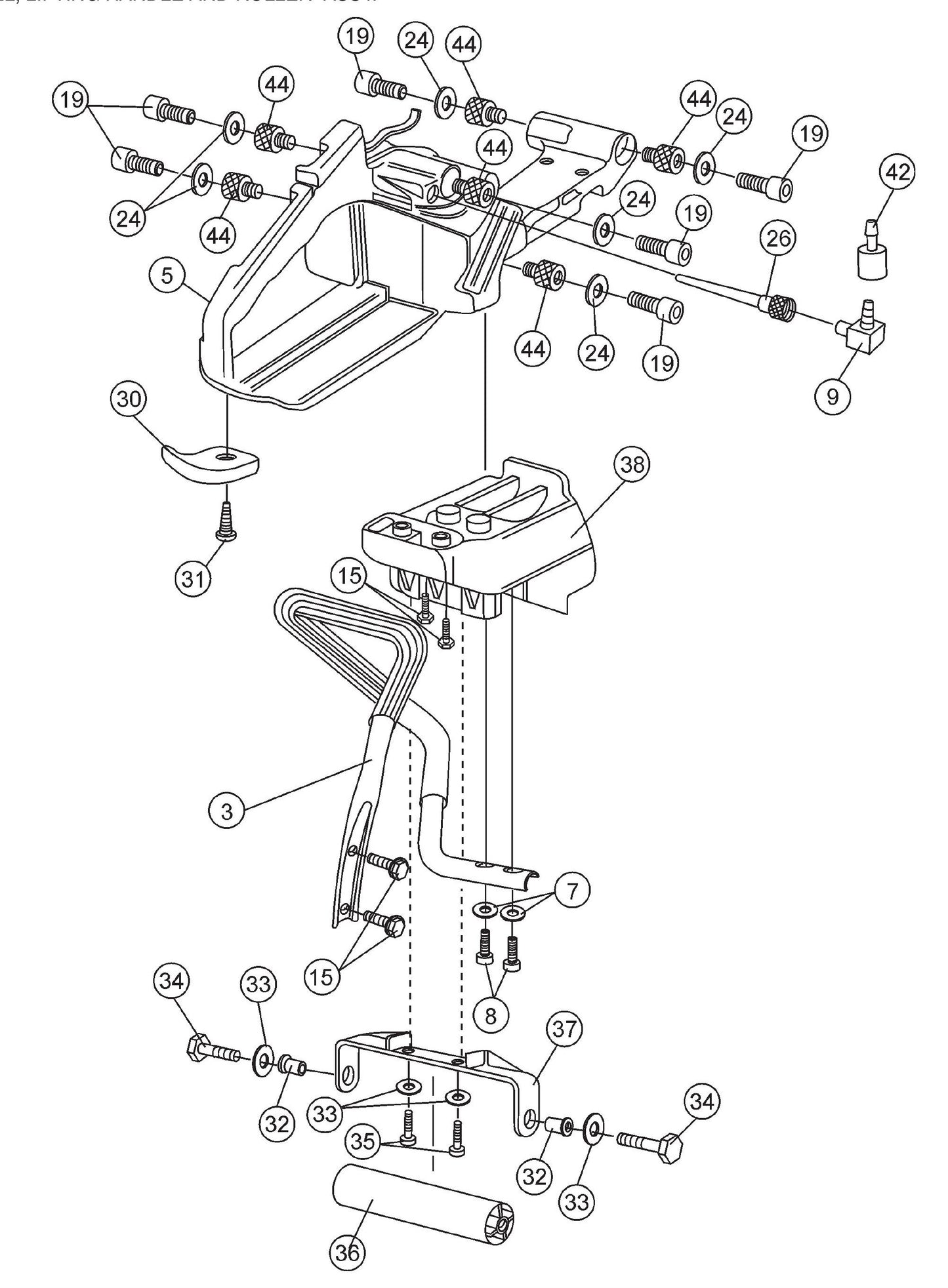 HS62 Cut-Off Saw - Fuel, Lifting Handle And Roller Assembly Parts