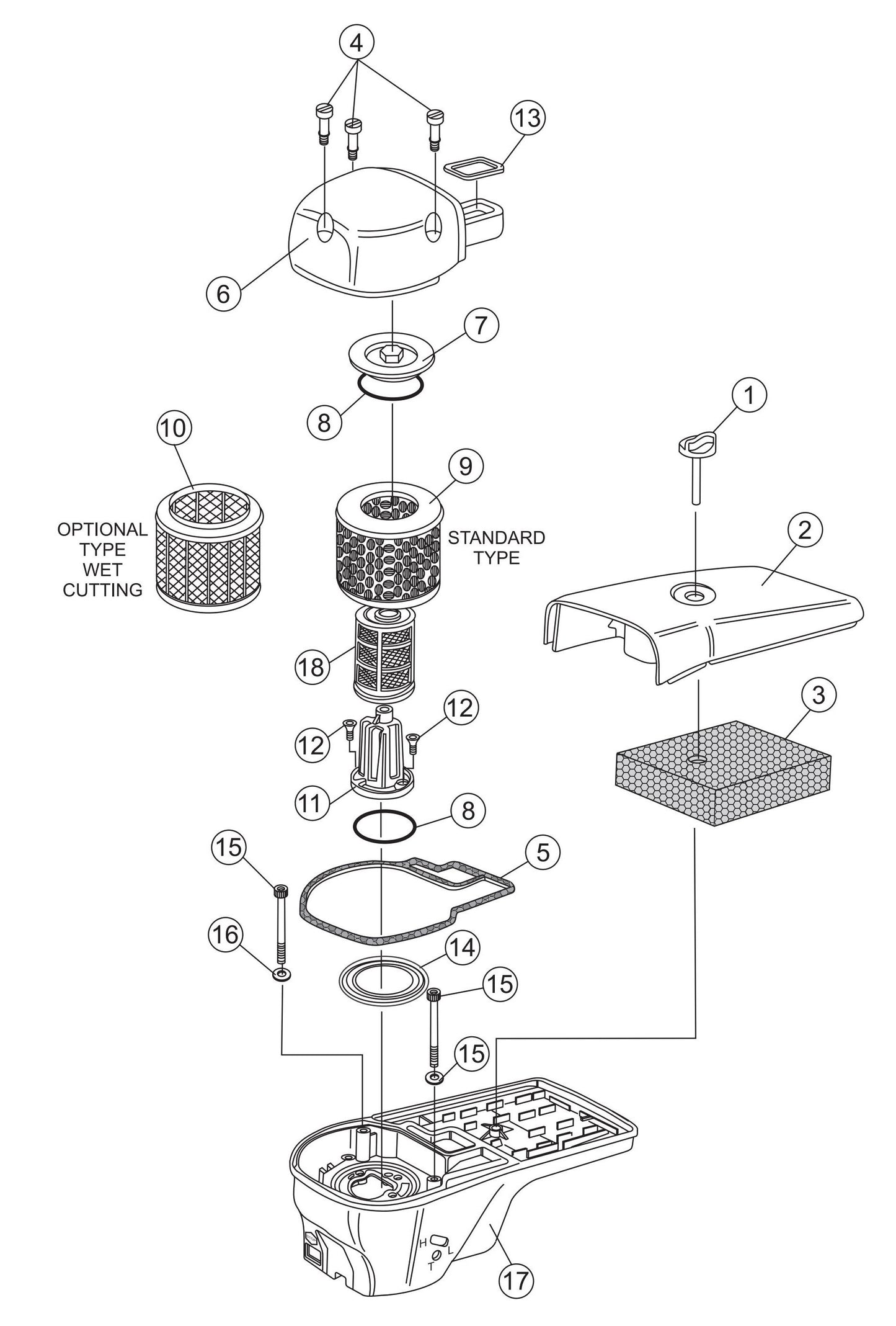 HS81 Cut-Off Saw - Air Filter Assembly Parts