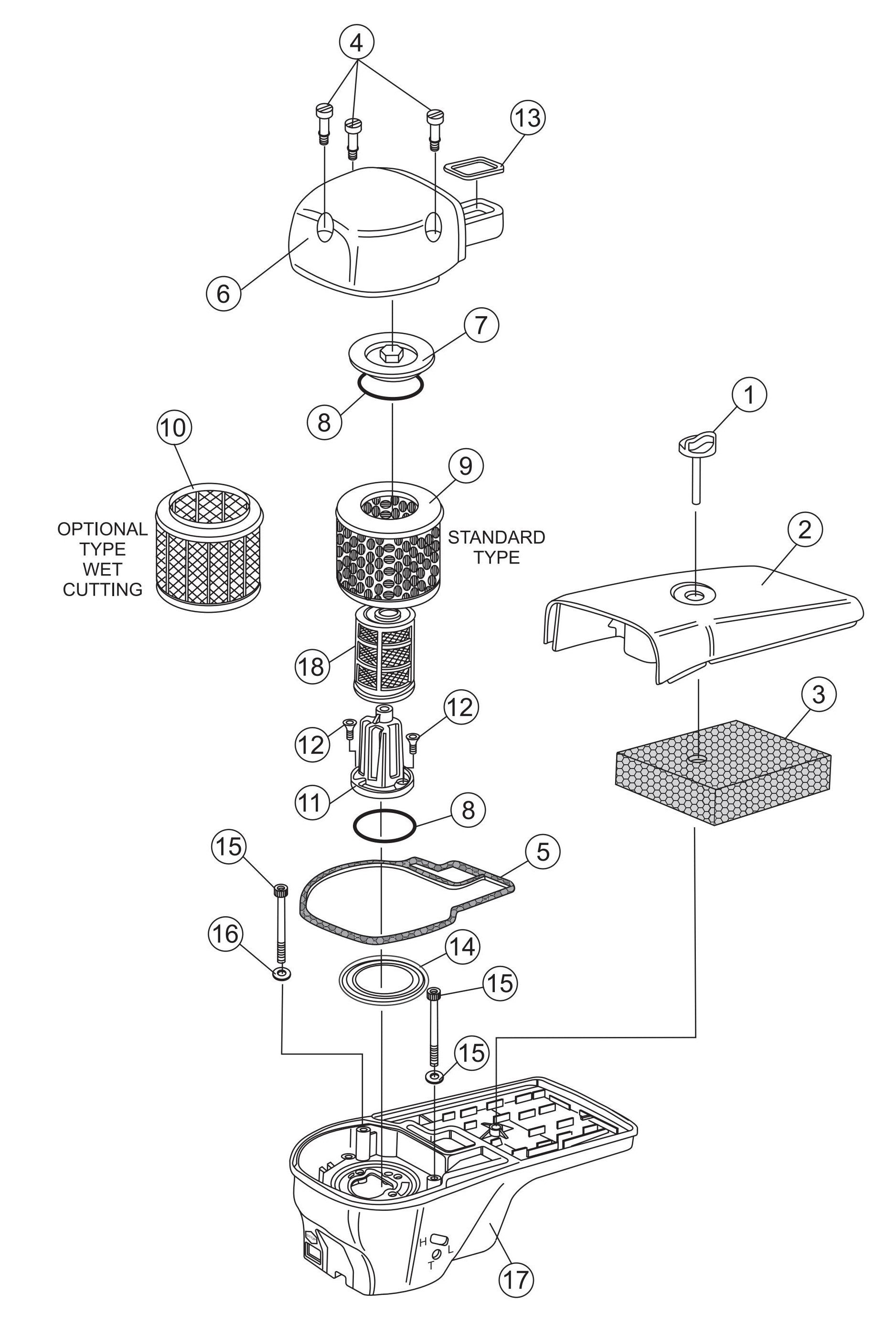 HS81 Cut-Off Saw - Air Filter Assembly Parts