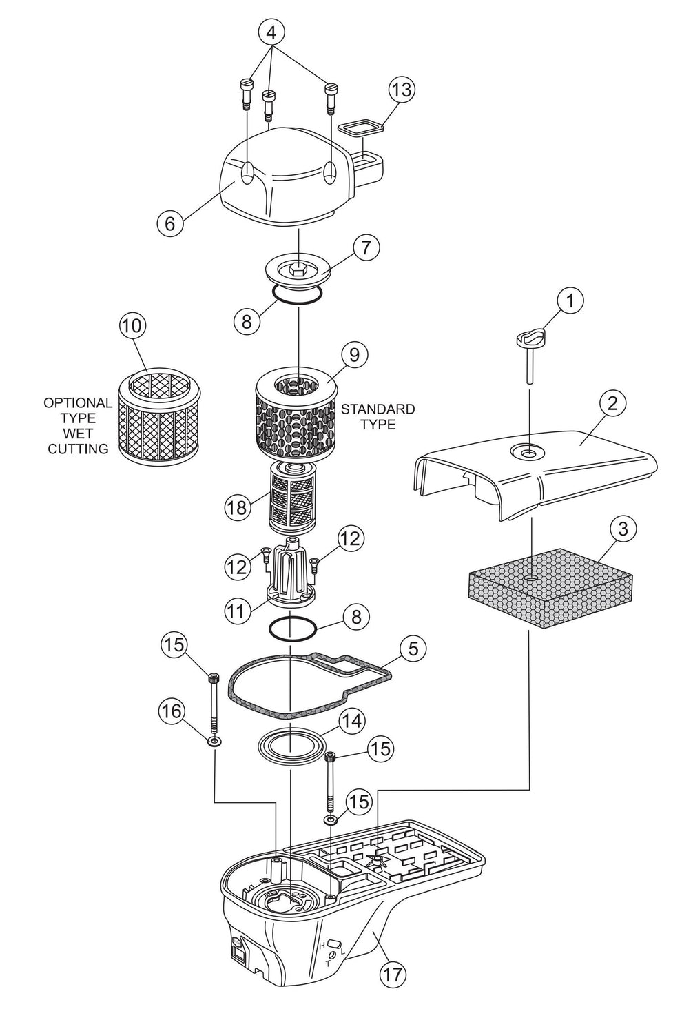 HS81 Cut-Off Saw - Air Filter Assembly Parts