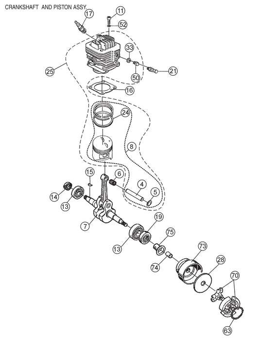 HS62 Cut-Off Saw - Crankshaft And Piston Assembly Parts