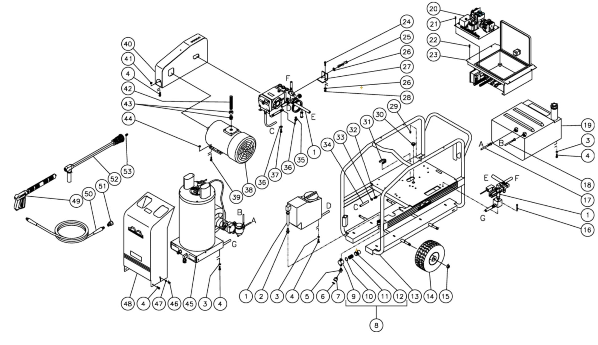 HSE-2504, HSE-3004, HSE-3504, DH-2504, DH-3004, DH-3504 (sn:0-22664), (sn:22665-14999999), (sn:15045001-15047915), (sn:15006772-15045000), (sn:15006098-15045000) Frame Assembly Parts by Mi-T-M