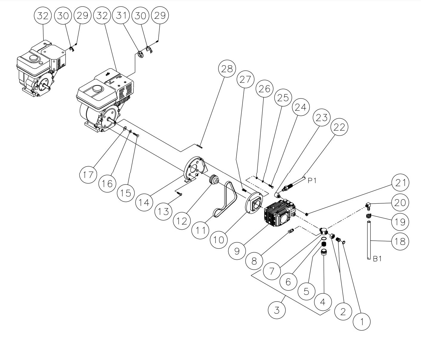  HSP-2003-3MGH, HSP-2003-3MGV (sn:0-26203) Engine//Pump assembly Parts by Mi-T-M
