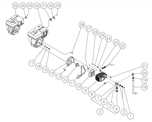  HSP-2003-3MGH, HSP-2003-3MGV (sn:0-26203) Engine//Pump assembly Parts by Mi-T-M