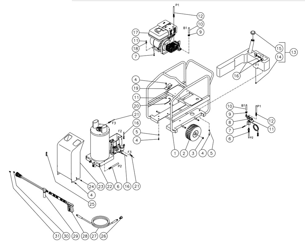 HSP-3003-3MGR/3MGV (sn:0-15010743) Frame Assembly Parts by Mi-T-M