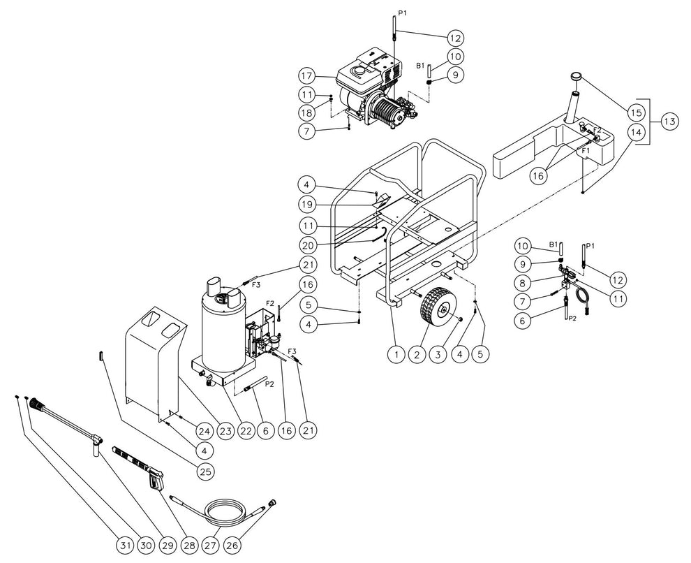 HSP-3004-1MGH/1MGV, HSP-3504-1MGH/1MGV  (sn:0-27872) Frame Assembly Parts by Mi-T-M