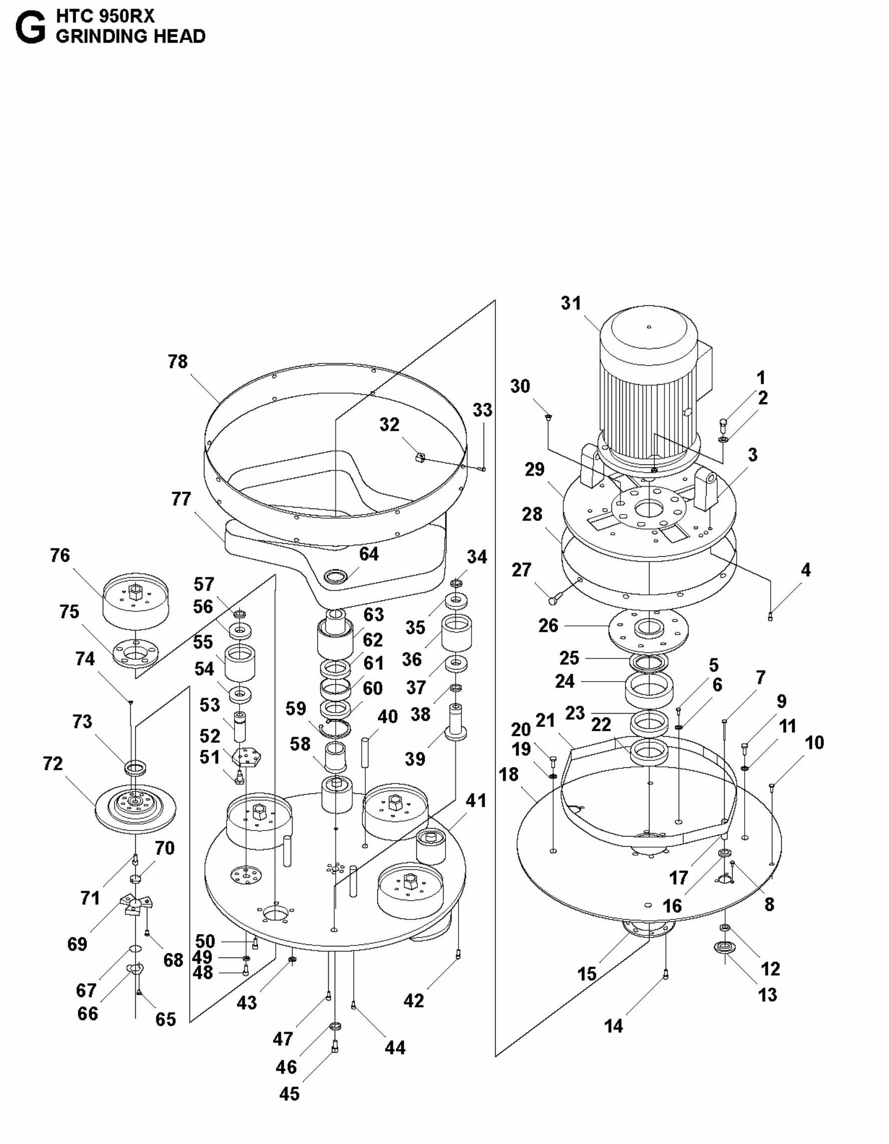 HTC 950 RX Grinding Head Assembly Parts
