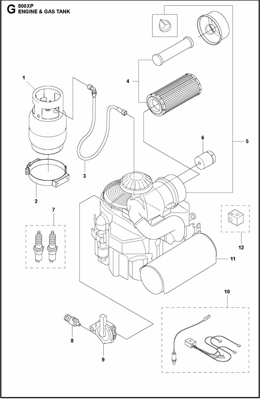 HTC 800 XP Engine and Gas Tank Assembly Parts by Husqvarna