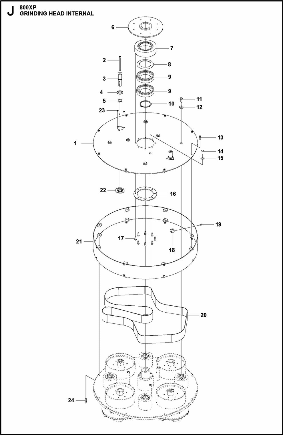 HTC 800 XP Grinding Head Internal Assembly Parts by Husqvarna