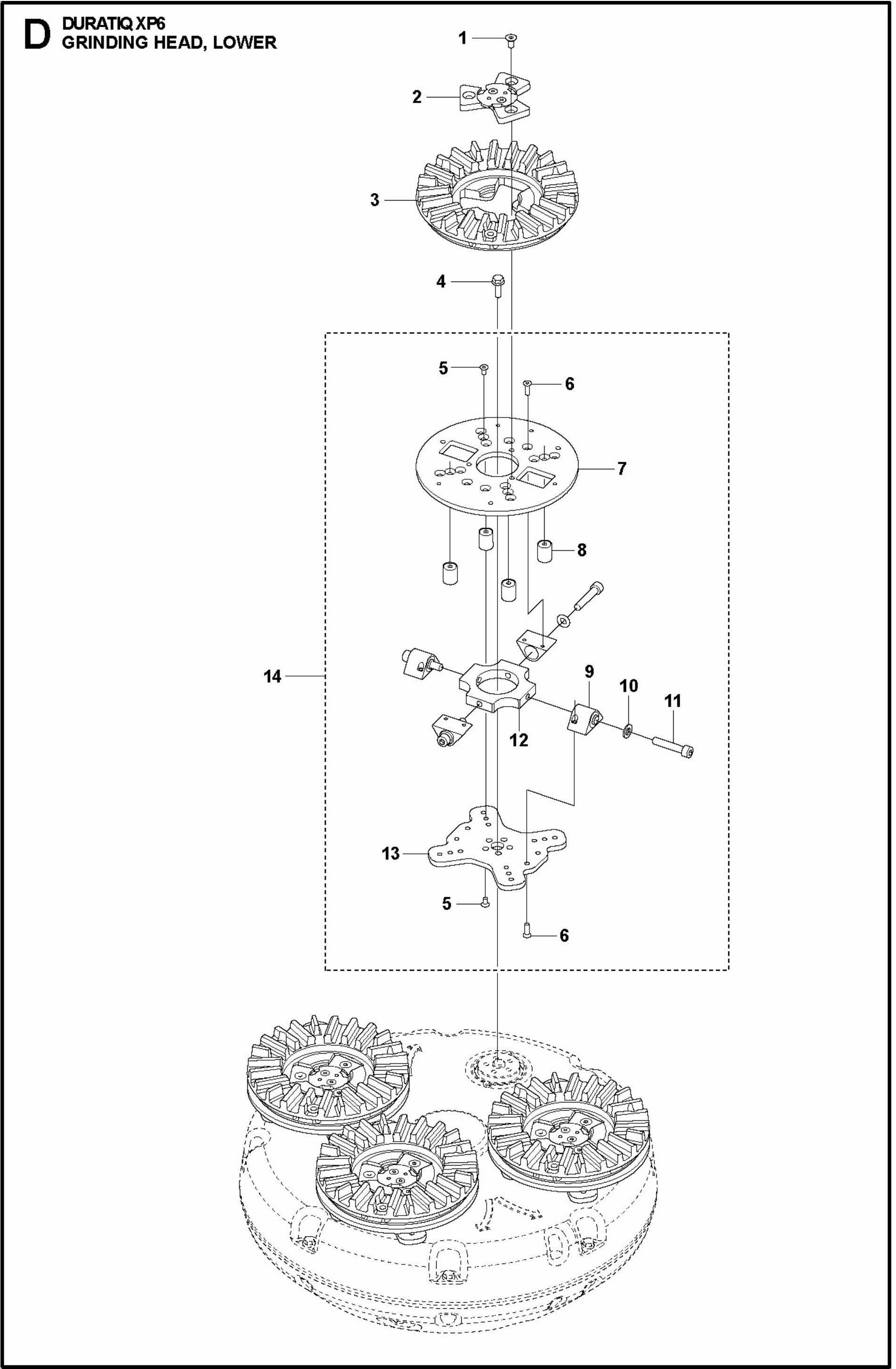 HTC XP6 Grinding Head, Lower Assembly Parts