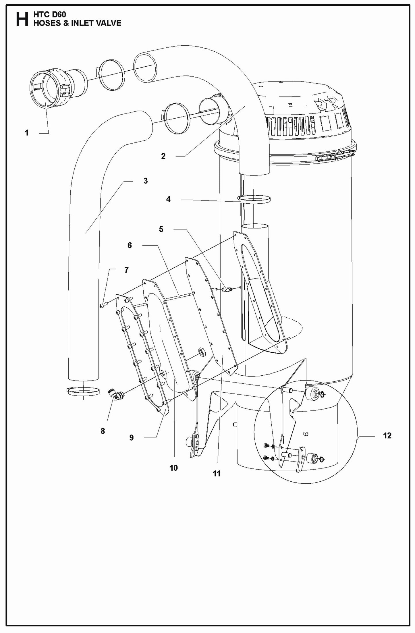 Hoses And Inlet Valve Parts For HTC D60 Parts By Husqvarna