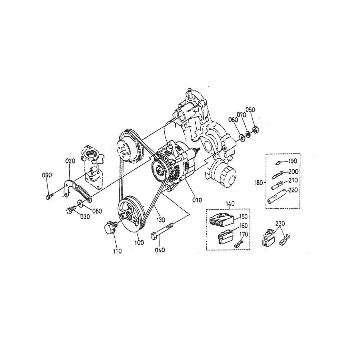 HTH44T KUBOTA V-1505— Altenator And Pully Assembly Parts By Multiquip Whiteman