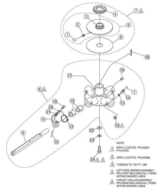 HTX44K4-K5-Y4-Y5— 4-Blade Spider Assembly Parts (Tapered RH)