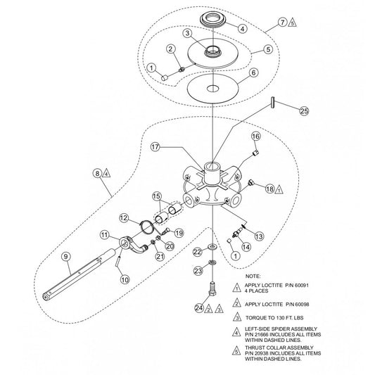 HTX44K4-K5-Y4-Y5— 4-Blade Spider Assembly Parts (Tapered LH)