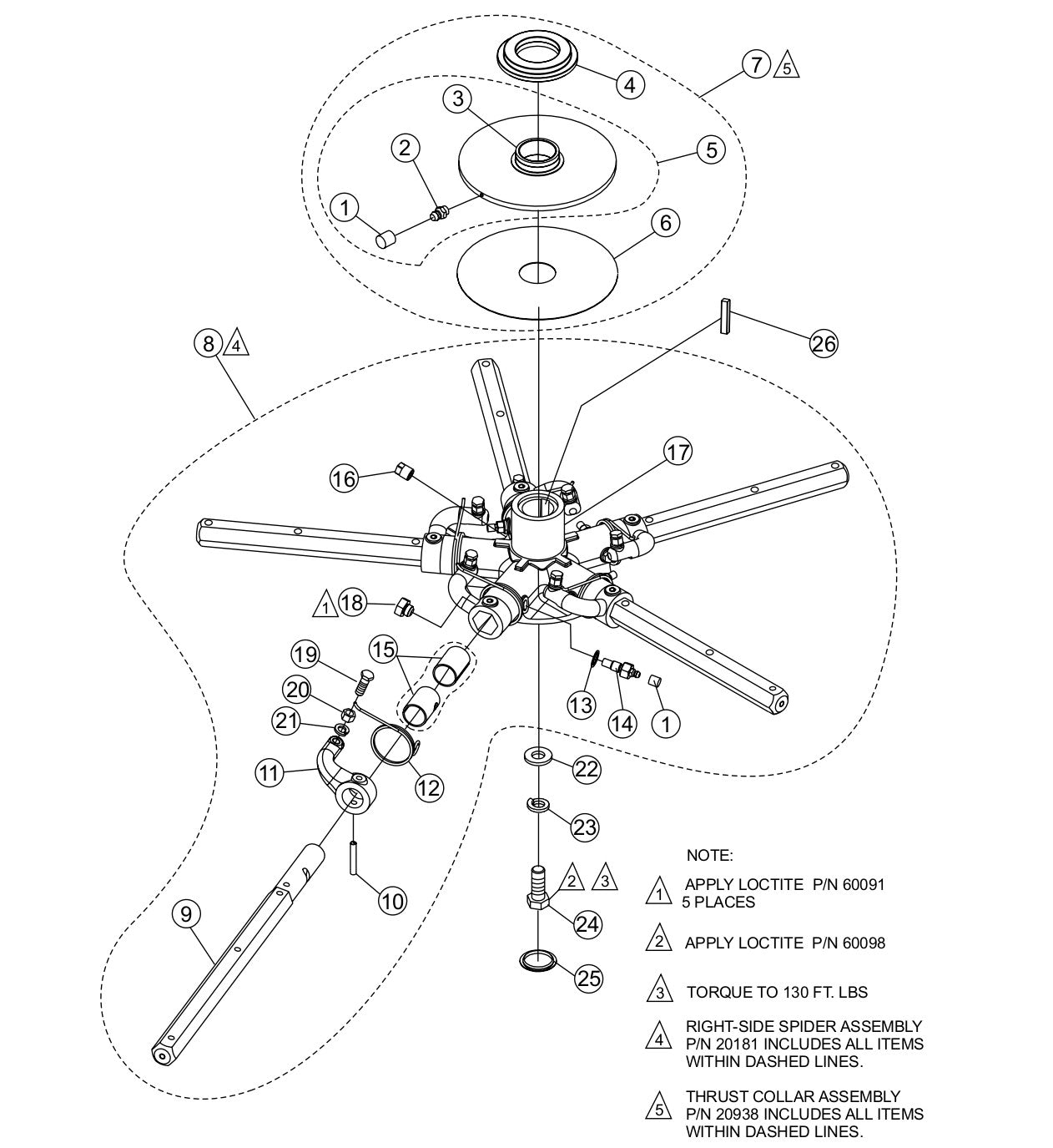 HTX44K4-K5-Y4-Y5— 5-Blade Spider Assembly (Tapered RH) Parts By Multiquip Whiteman
