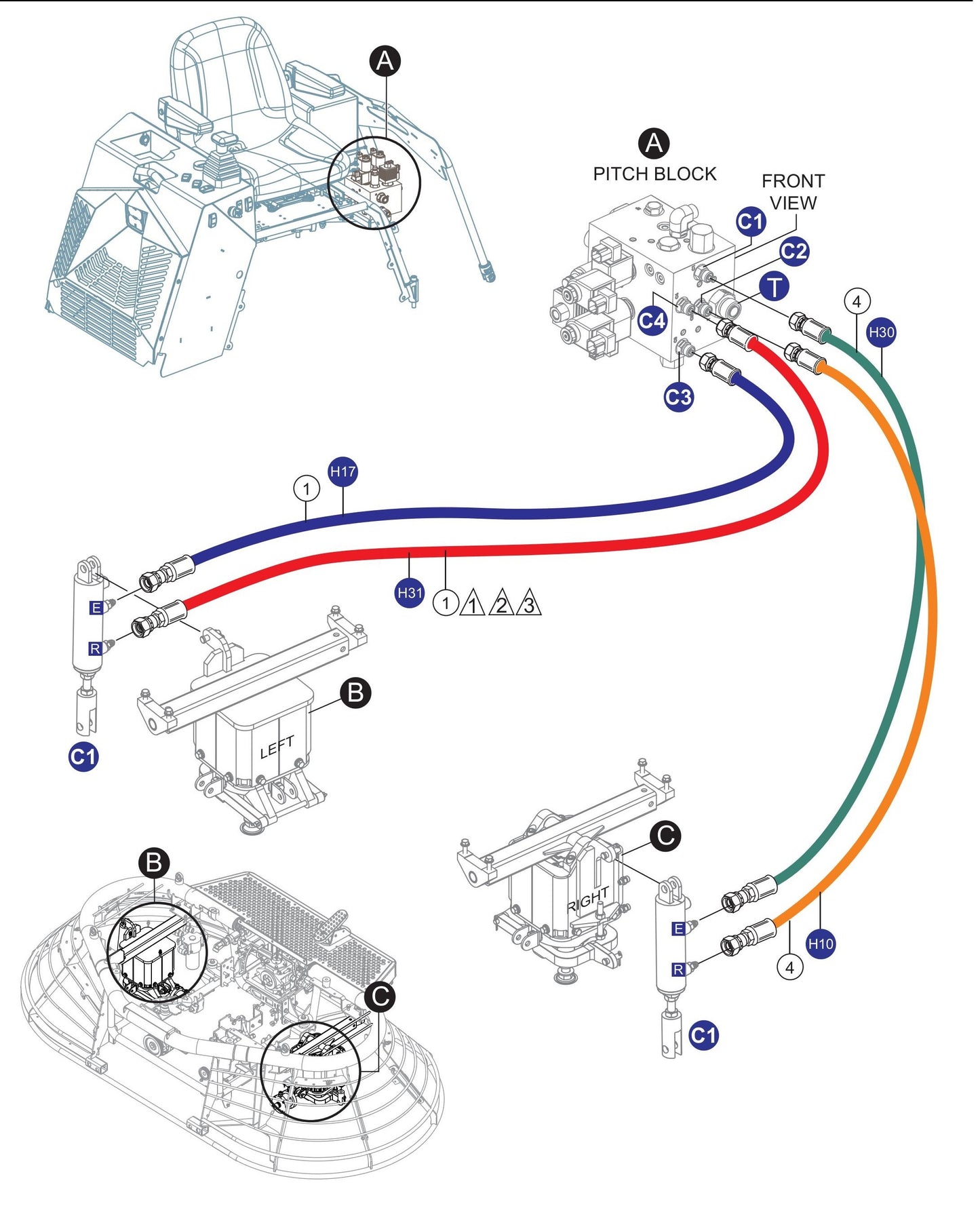 HTXG6DF SN PD2003218 And Above HYD. Hose Assembly (P.Block Ports C1-C4) Parts