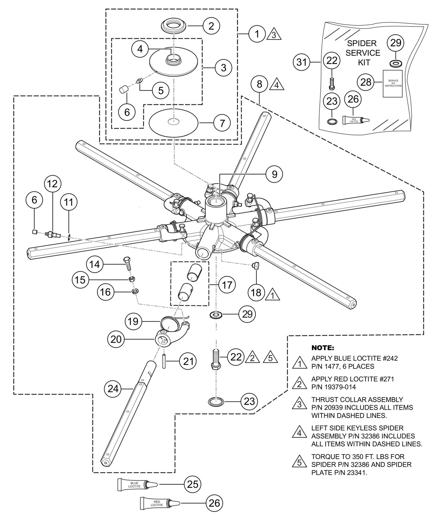 HTXG6DF SN PD2003218 And Above 6-Blade Spider Assembly (Left-Side) Parts
