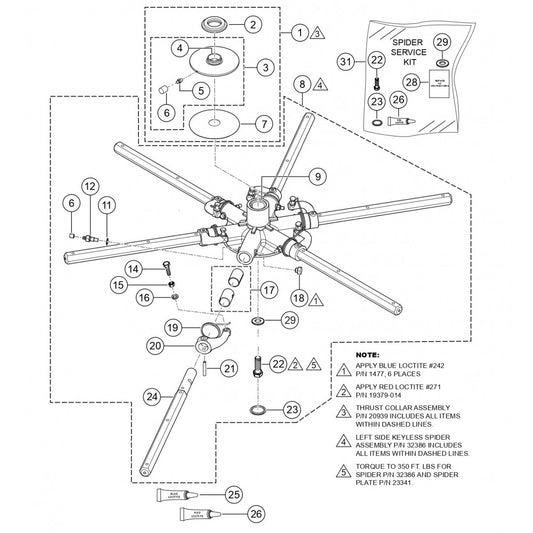 HTXG6DF SN PB2003172 And Below — 6- Blade spider Assembly (Left-Side) Parts By Multiquip Whiteman