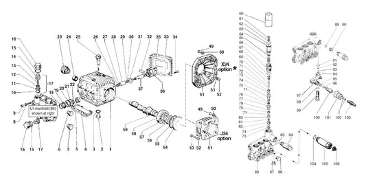 BE HW2765HG Pressure Washer Pump Breakdown Assembly Parts by BE Power Equipment