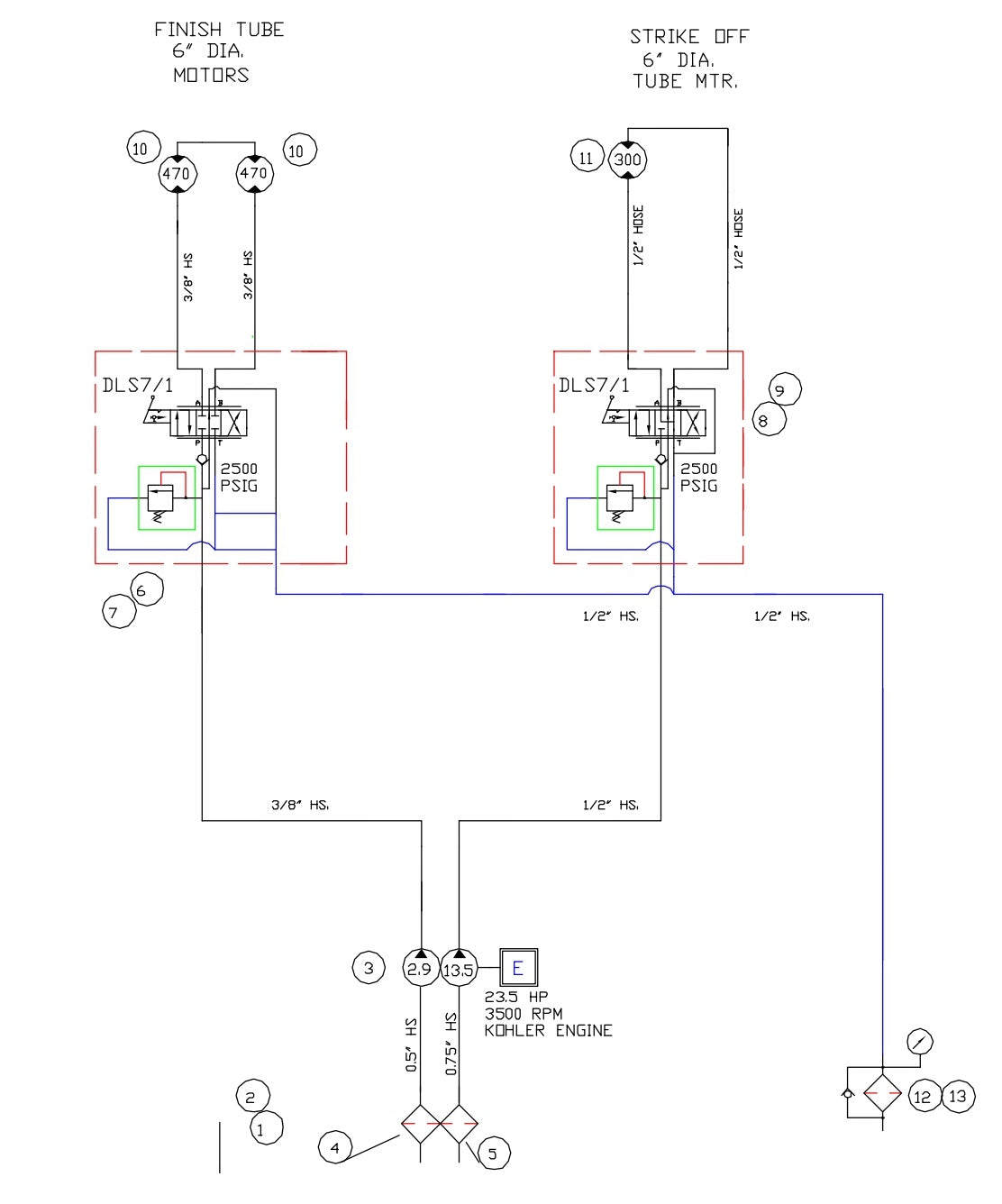 TRTP75 Hydraulic Schematic without Steering Leg Assembly Parts by Allen Engineering