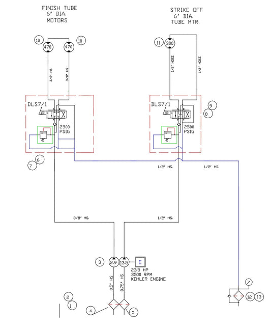 TRTP75 Hydraulic Schematic without Steering Leg Assembly Parts by Allen Engineering