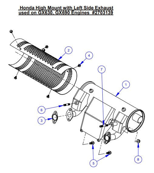 CC1800XL Honda High Mount with Left Side Exhaust Assembly Parts