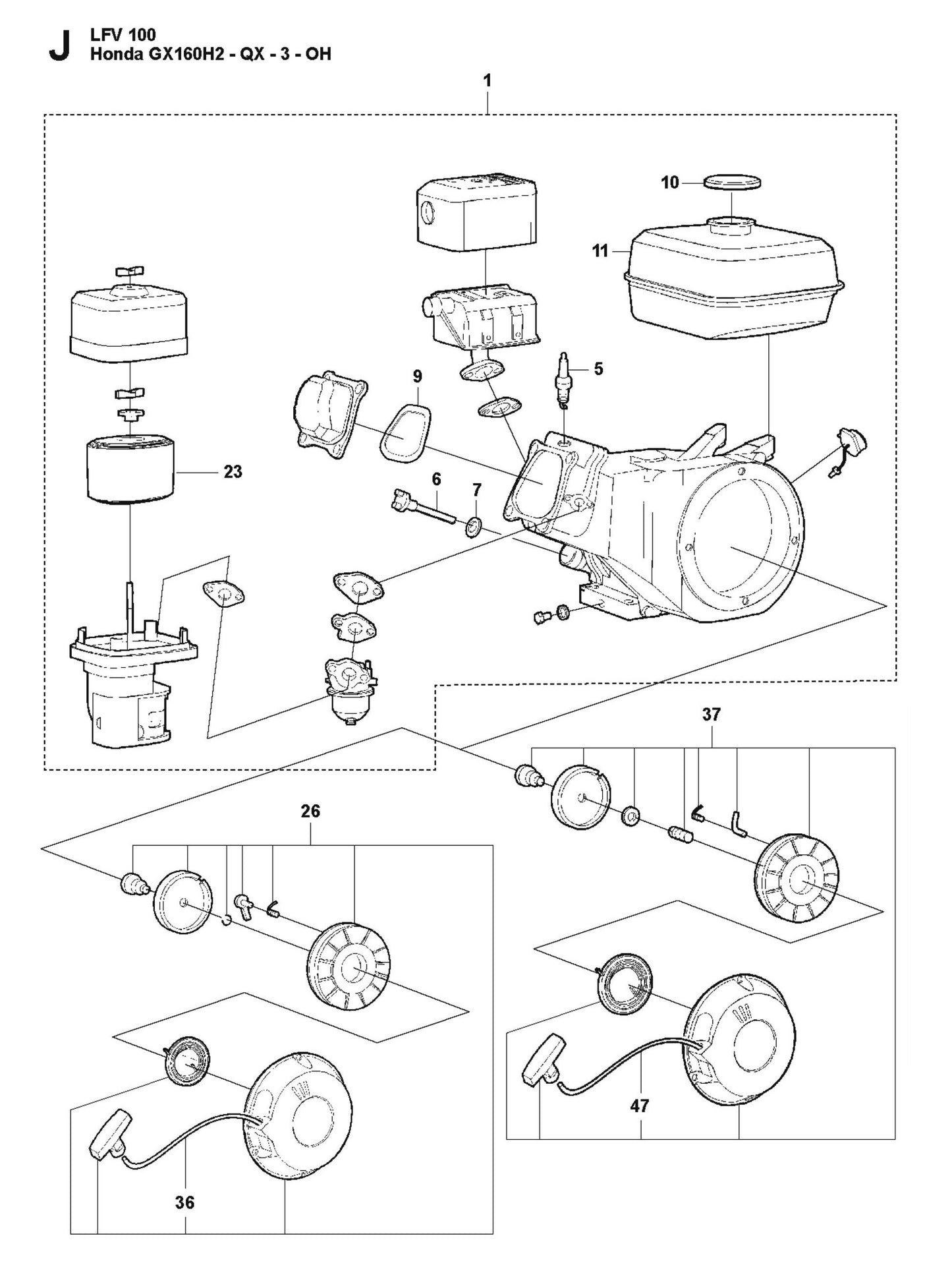 Honda GX160H2-QX-3-OH Parts For LFV 100 D By Husqvarna