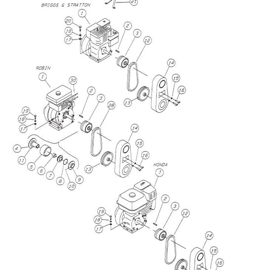 B-Series Engines 8.0 HP Honda, 8.5 HP Robin, &amp; 5 HP B&amp;S Parts by Multiquip Whiteman