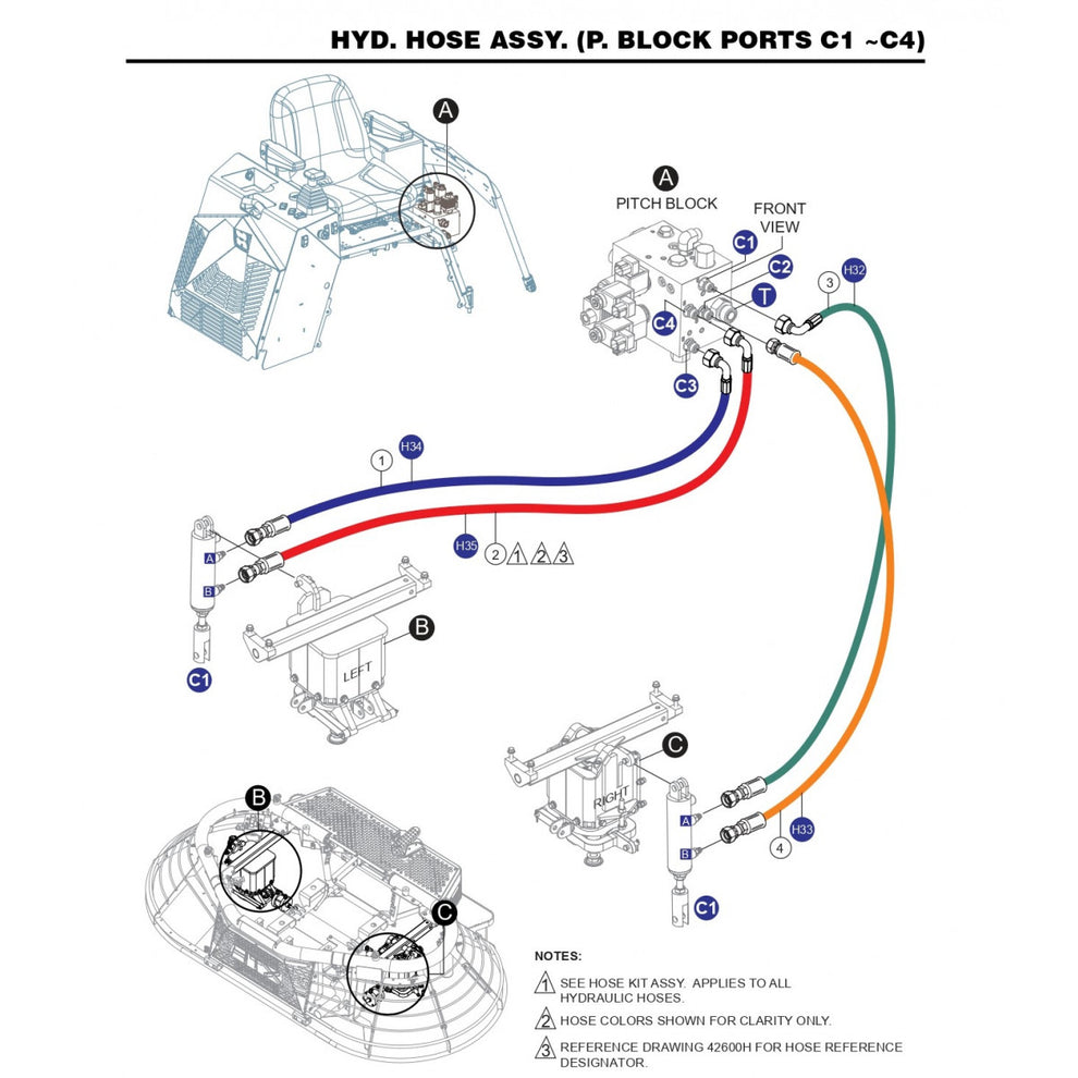HTX6H Hyd. Hose Assembly (P.Block Ports C1-C4) Parts