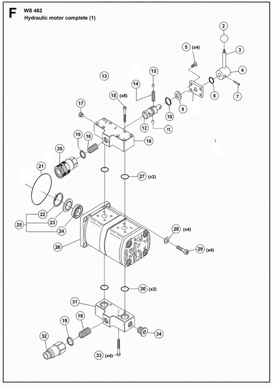 Hydraulic Motor Complete assembly Parts-2 For WS 462 By Husqvarna