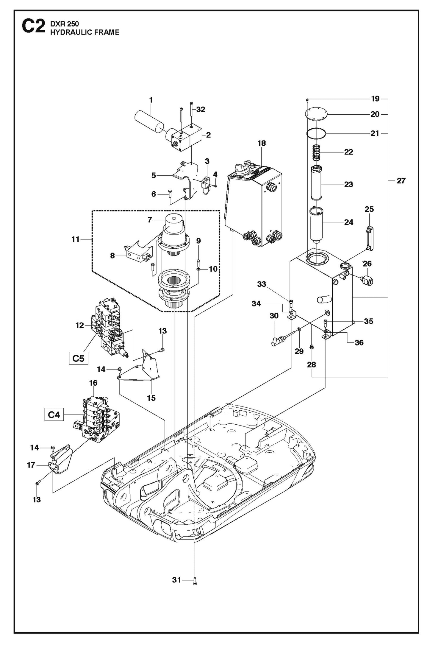 Hydraulic Frame Parts for DXR 250 By Husqvarna