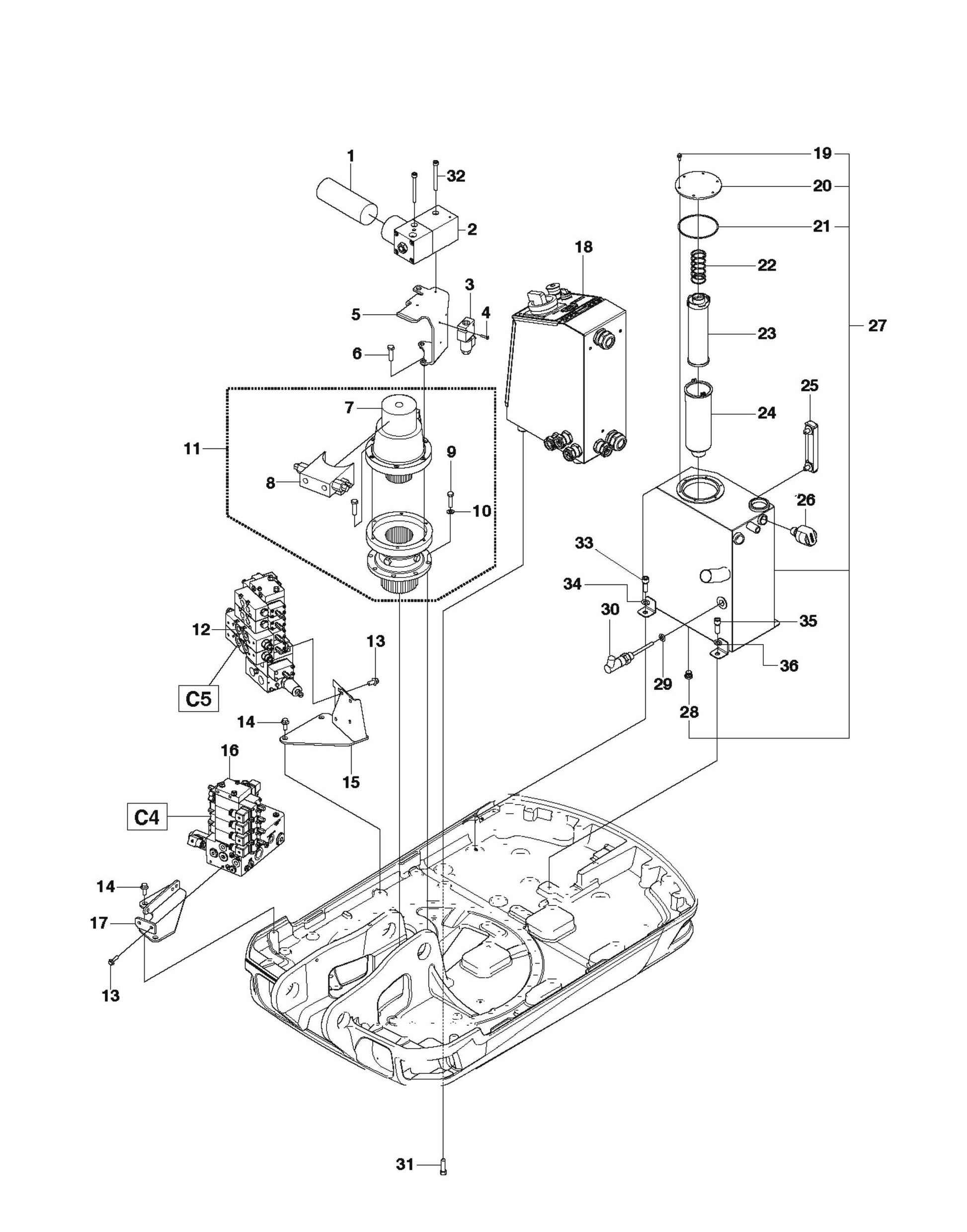Hydraulic Frame Parts for DXR 300 By Husqvarna