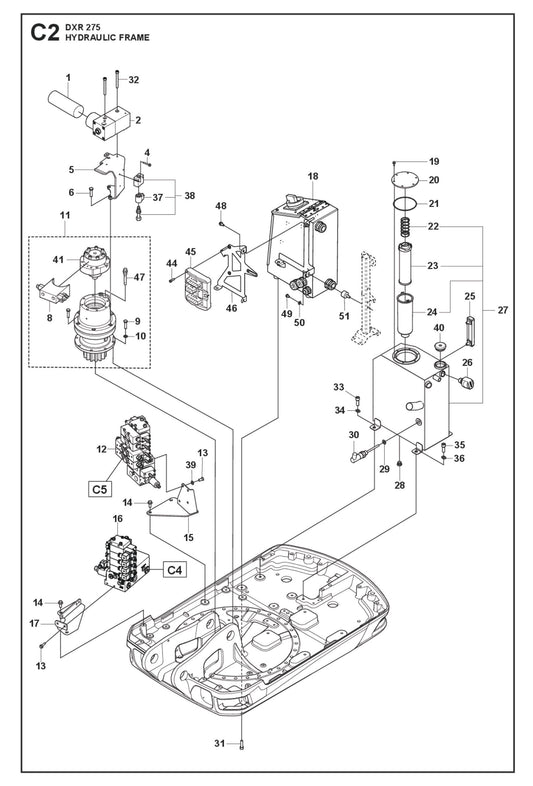 Hydraulic Frame Parts for DXR 275 By Husqvarna