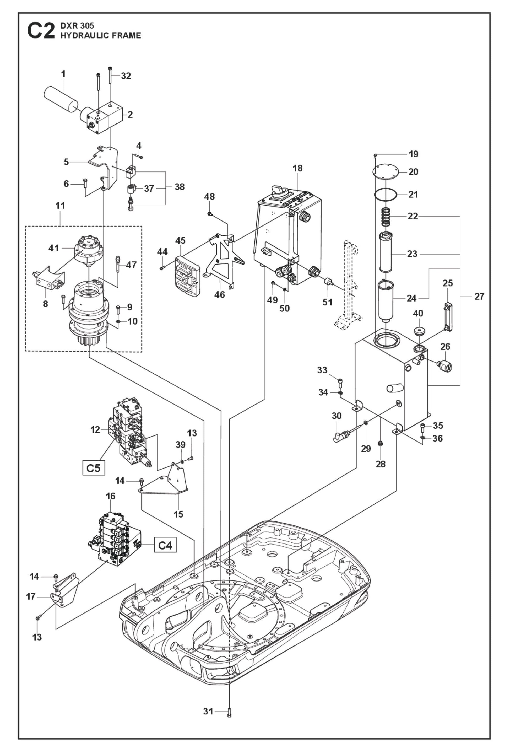 Hydraulic Frame Parts for DXR 305 By Husqvarna