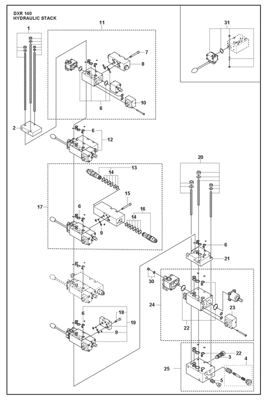 Hydraulic Stack fig 1 Parts for DXR 140 By Husqvarna