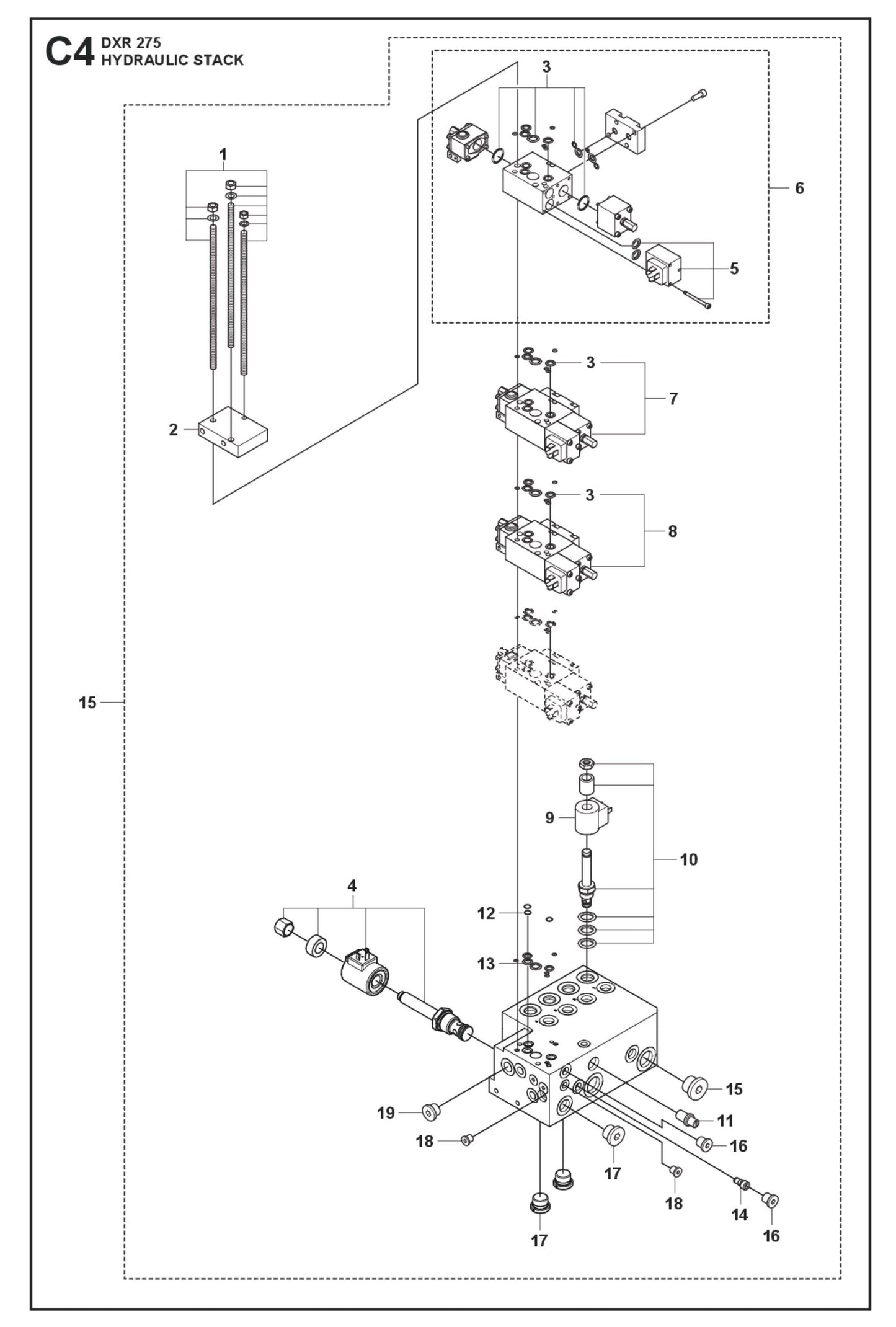 Hydraulic Stack fig 1 Parts for DXR 275 By Husqvarna