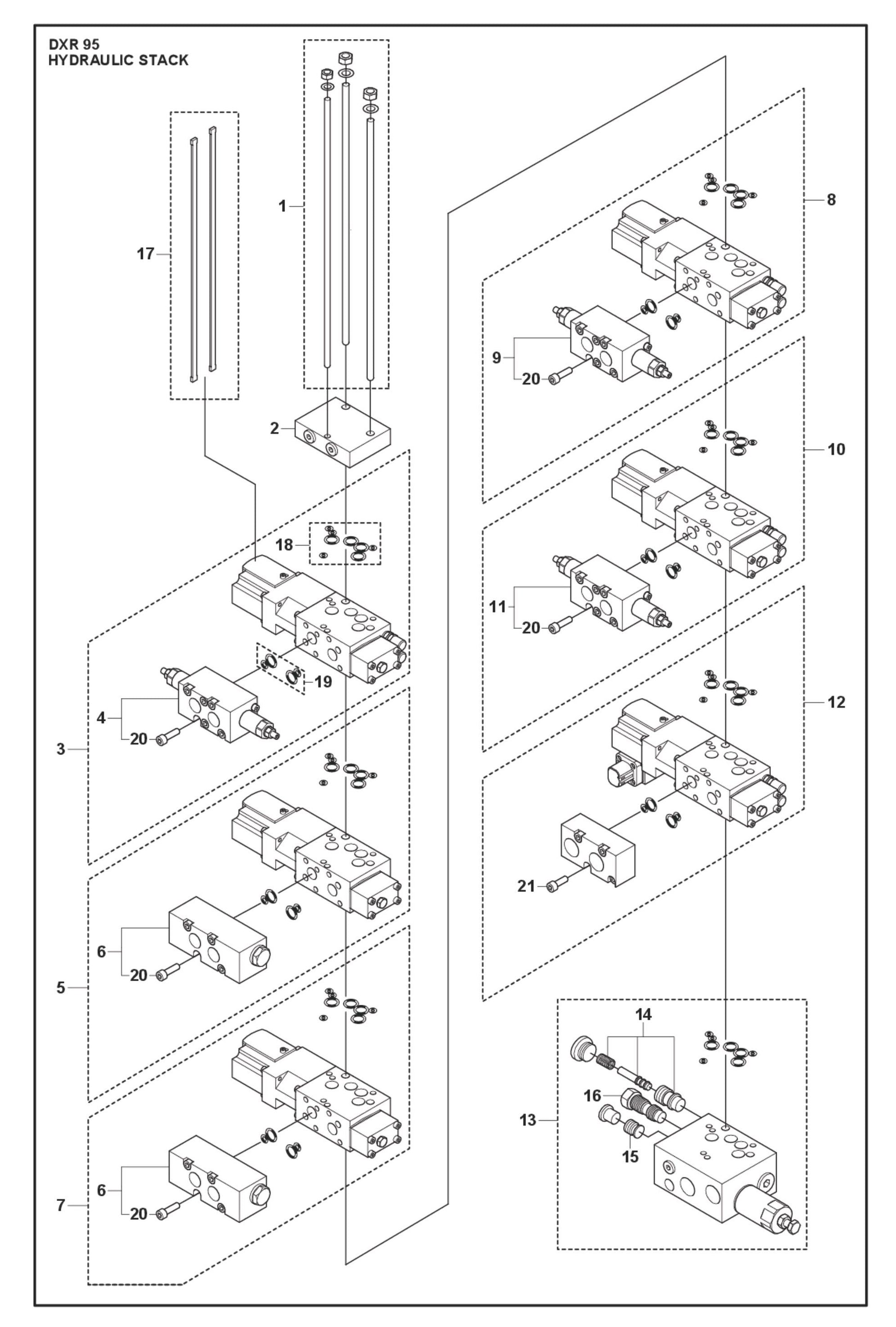 Hydraulic Stack fig 1 Parts for DXR 95 By Husqvarna