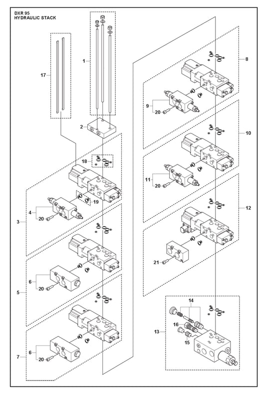 Hydraulic Stack fig 1 Parts for DXR 95 By Husqvarna